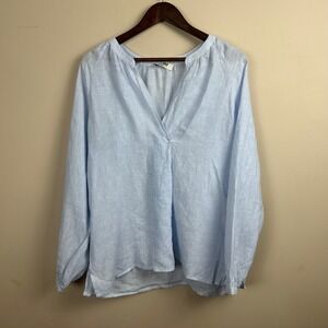 Ecoalf 100% Linen Blue White Striped Raglan Blouse Women's Small